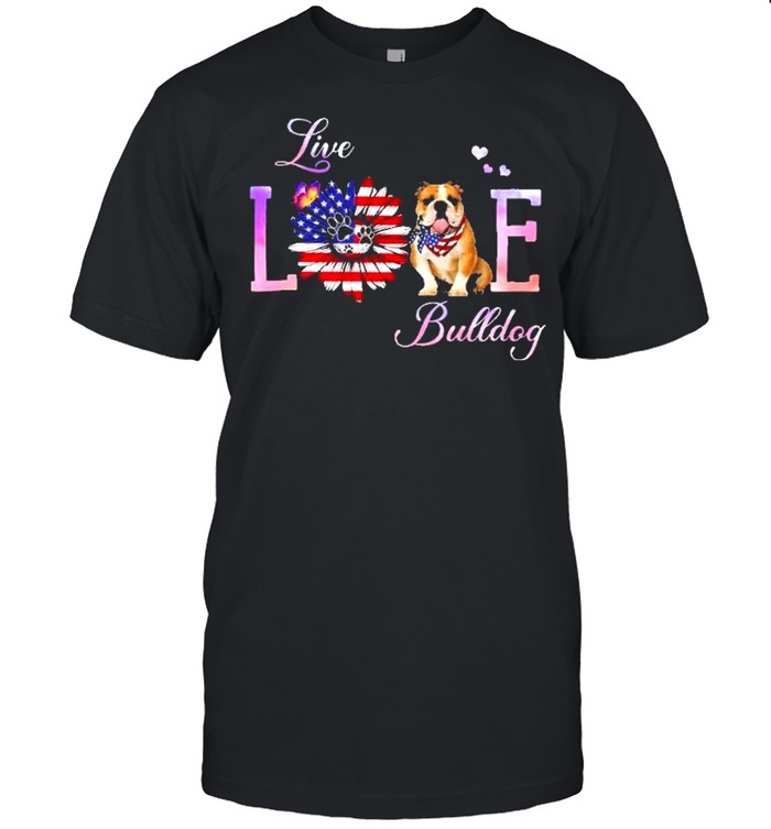 Live love bulldog pug sunflower american flag shirt Classic Men's T-shirt