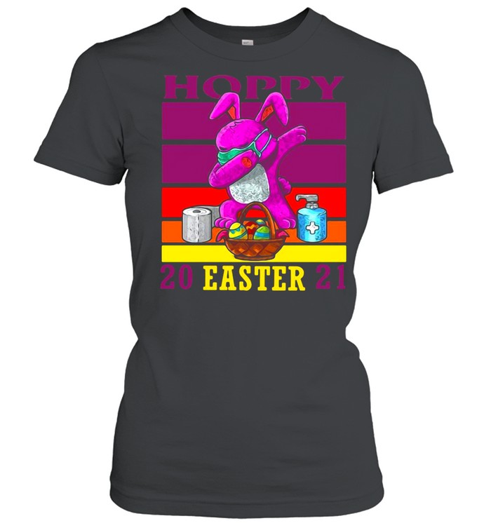 Bunny Cute Face Mask Dabbing Hoppy Easter 2021 Vintage T-shirt Classic Women's T-shirt