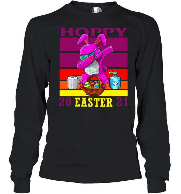 Bunny Cute Face Mask Dabbing Hoppy Easter 2021 Vintage T-shirt Long Sleeved T-shirt
