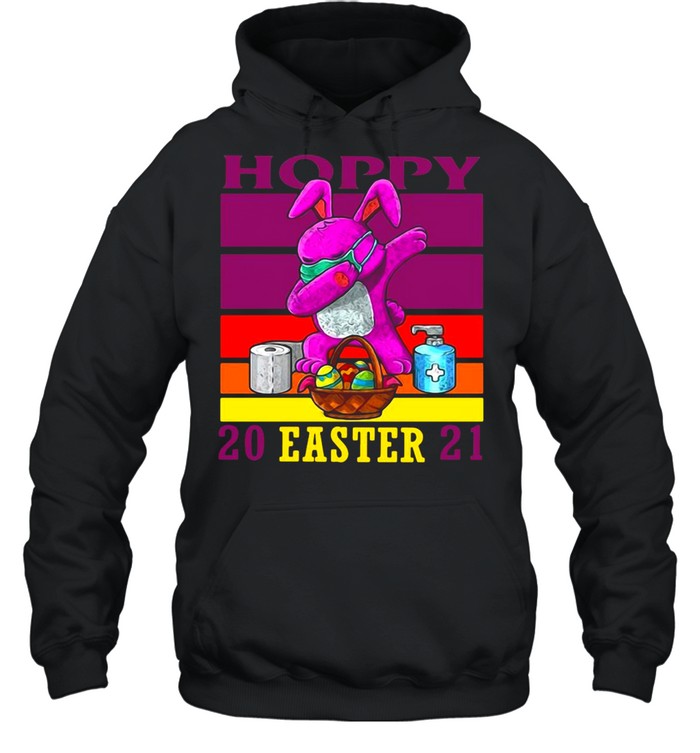 Bunny Cute Face Mask Dabbing Hoppy Easter 2021 Vintage T-shirt Unisex Hoodie