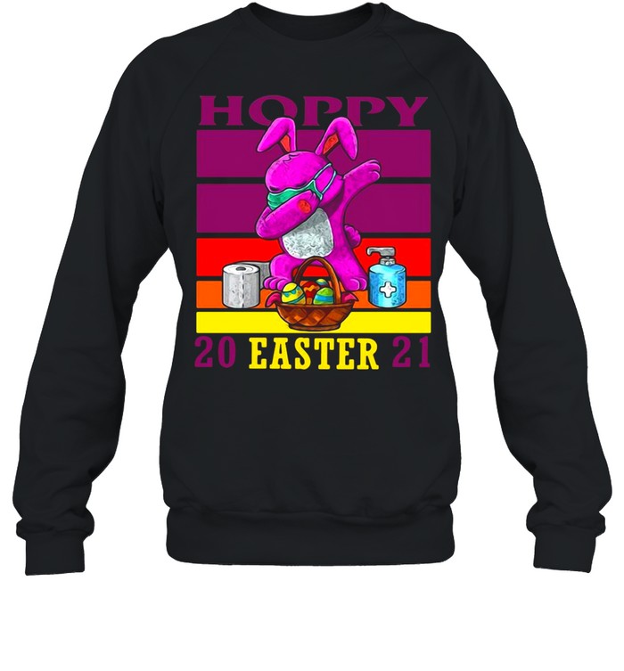 Bunny Cute Face Mask Dabbing Hoppy Easter 2021 Vintage T-shirt Unisex Sweatshirt
