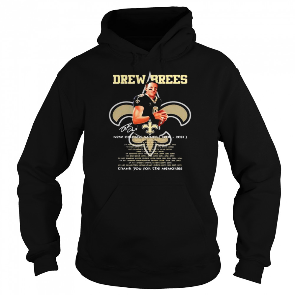 Drew Brees New Orleans Saints 2006 2021 Thank You For The Memories Signature  Unisex Hoodie