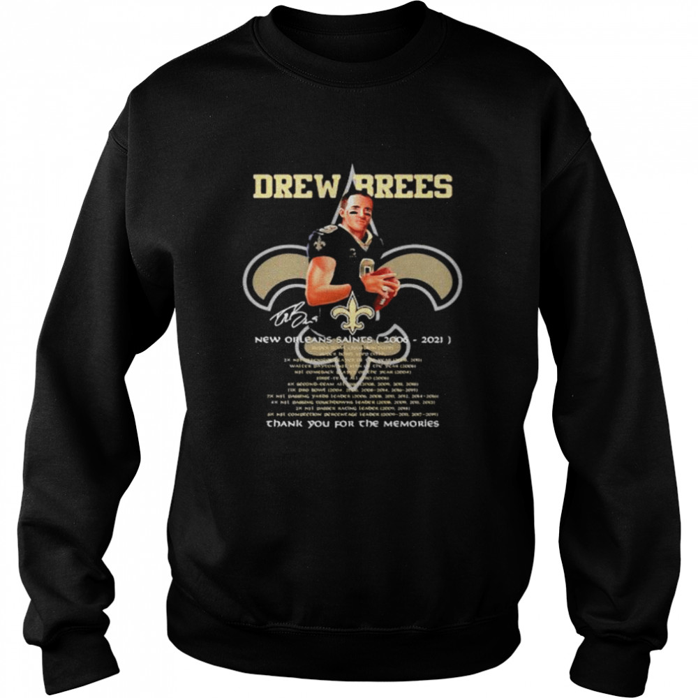 Drew Brees New Orleans Saints 2006 2021 Thank You For The Memories Signature  Unisex Sweatshirt