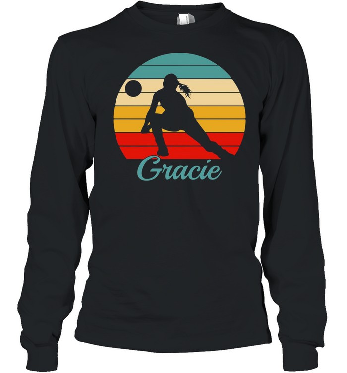 Girl Gracie Name Gift Personalized Volleyball Vintage T-shirt Long Sleeved T-shirt