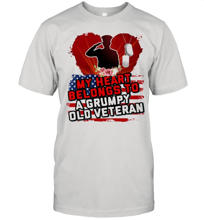 My Heart Belongs To A Grumpy Old Veteran American Flag  Classic Men's T-shirt