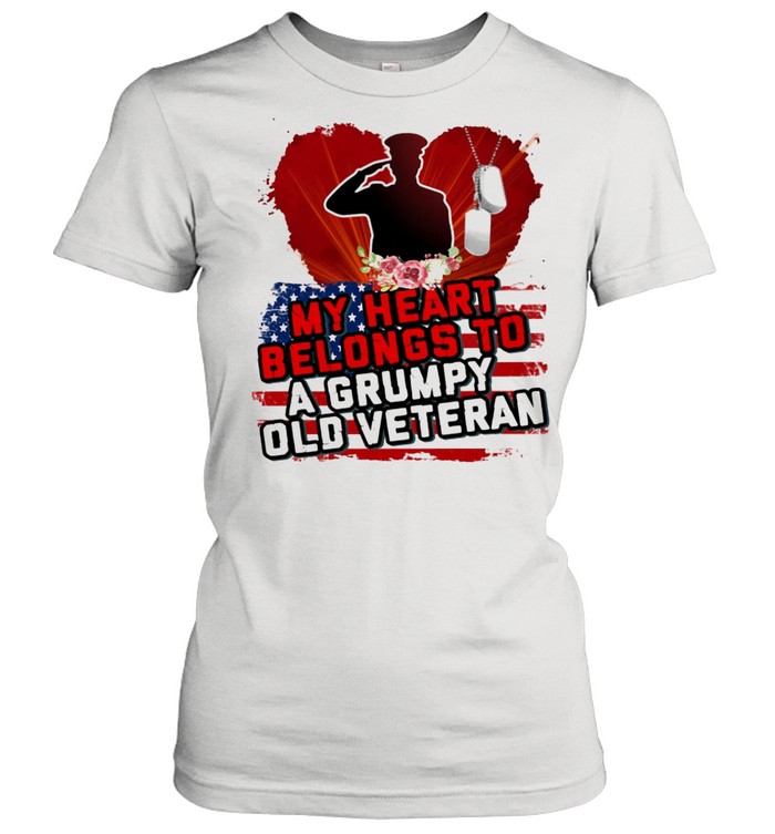 My Heart Belongs To A Grumpy Old Veteran American Flag  Classic Women'S T-Shirt