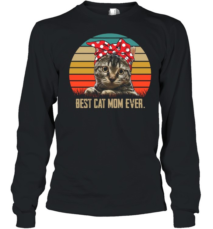 Retro Sunset With Best Cat Mom Ever shirt Long Sleeved T-shirt