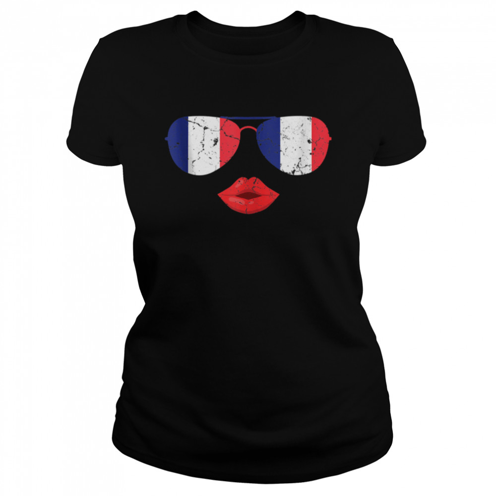 French Sunglasses Kissing Lips French Flag Shirt Classic Womens T Shirt
