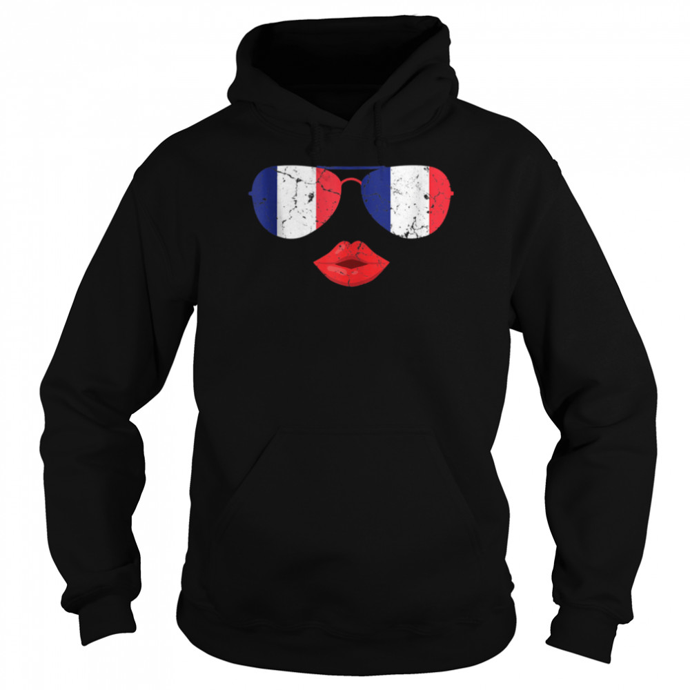 French Sunglasses Kissing Lips French Flag Shirt Unisex Hoodie