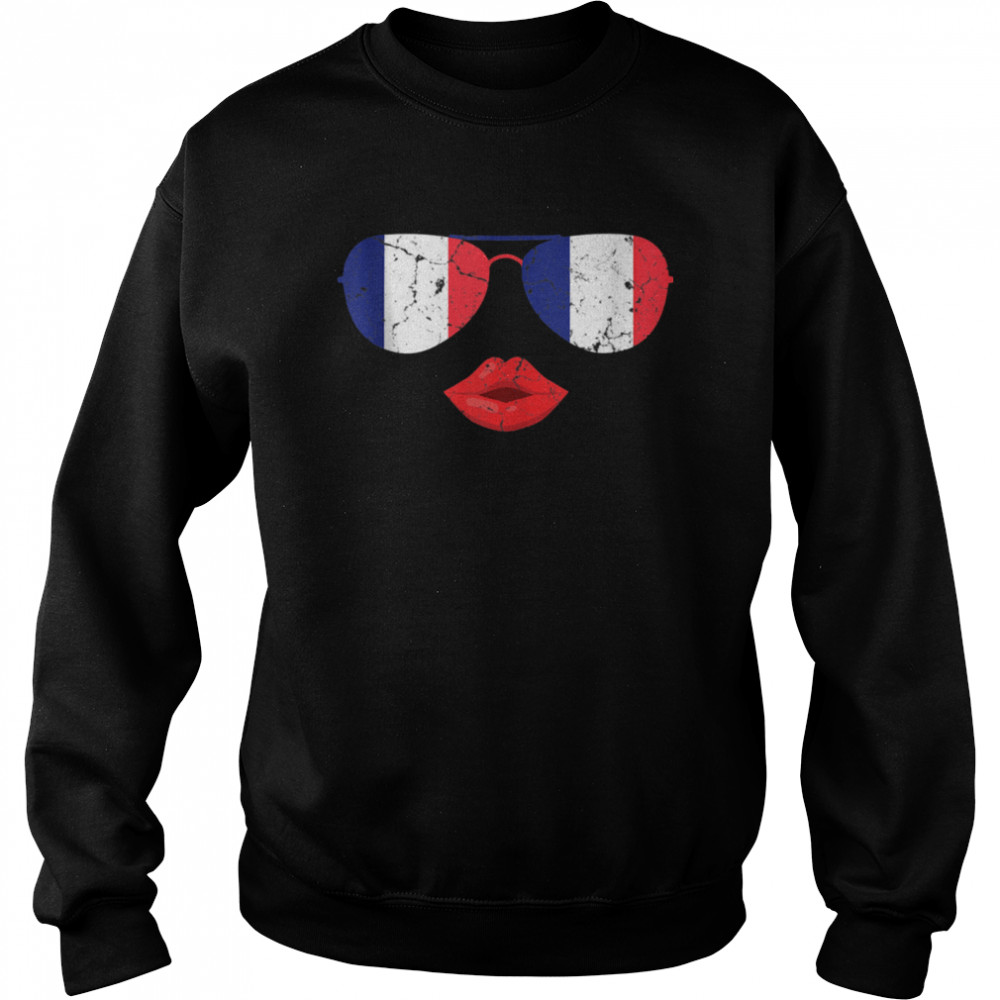 French Sunglasses Kissing Lips French Flag Shirt Unisex Sweatshirt