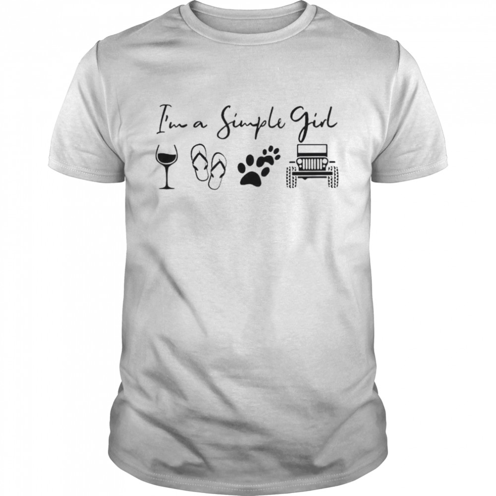 I’m a simple girl wine flip flop dog and jeep shirt Classic Men's T-shirt
