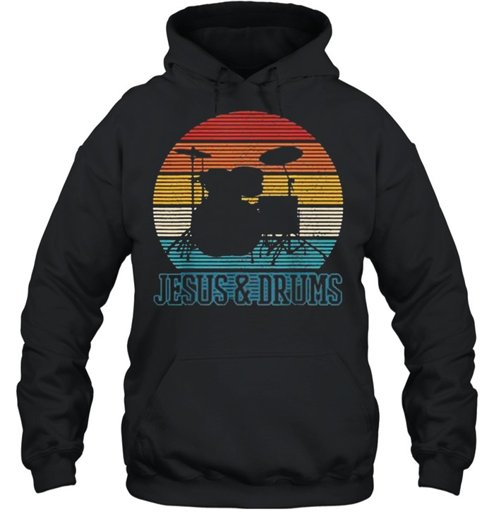 Jesus And Drums Vintage Retro Shirt Unisex Hoodie