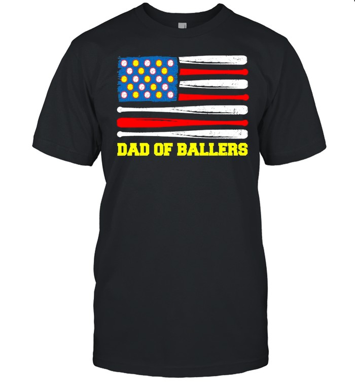American Flag Dad Of Ballers With Softball And Baseball shirt Classic Men's T-shirt