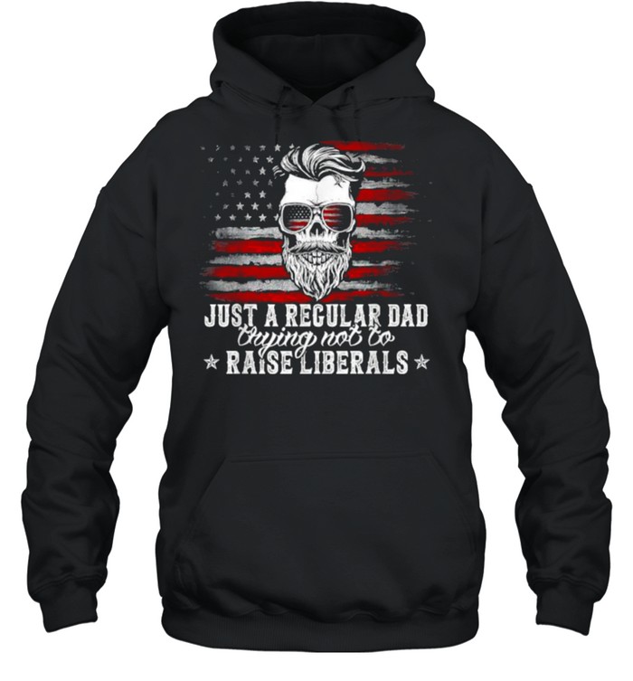 Just A Regular Dad Trying Not To Raise Liberals American Flag T- Unisex Hoodie