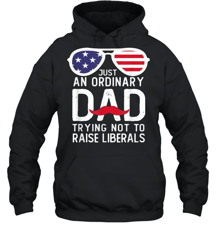 Just An Ordinary Dad Trying Not To Raise Liberals Beard Dad Sunglasses American Flag T- Unisex Hoodie