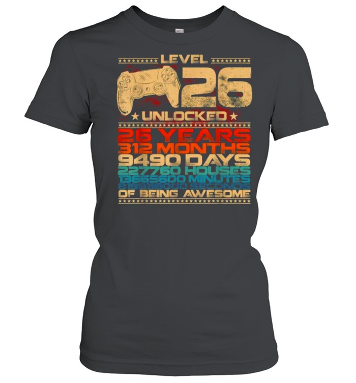 Level 26 Unlocked 26 Years Old Video Gamer 26 Birthday Vintage T- Classic Women's T-shirt