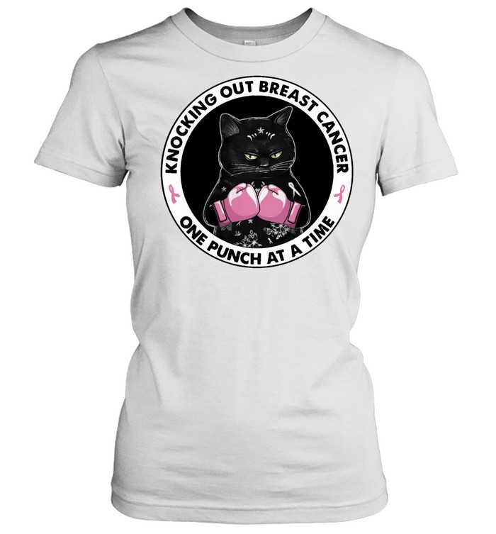 Black Cat Knocking Out Breast Cancer One Punch At A Time Shirt Classic Women'S T-Shirt