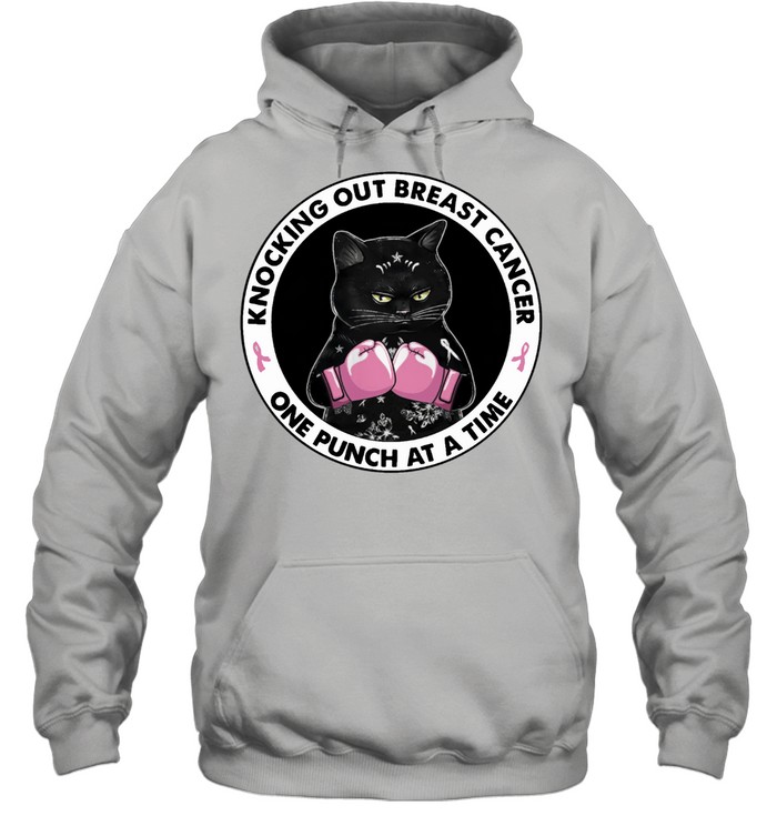 Black Cat Knocking Out Breast Cancer One Punch At A Time Shirt Unisex Hoodie