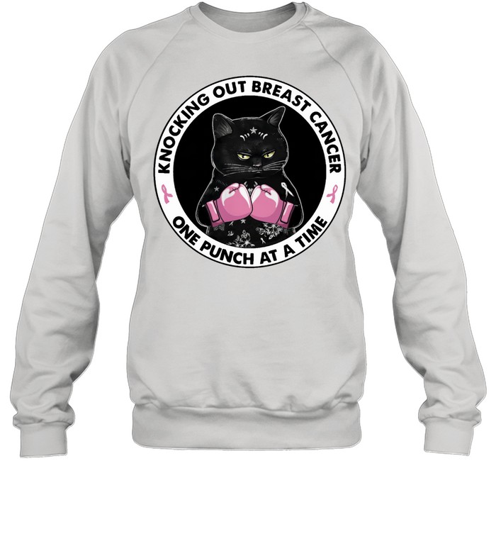 Black Cat Knocking Out Breast Cancer One Punch At A Time Shirt Unisex Sweatshirt