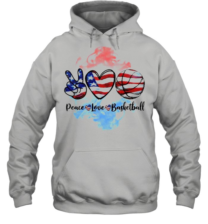 Peace Love Basketball 4Th Of July Independence Shirt Unisex Hoodie
