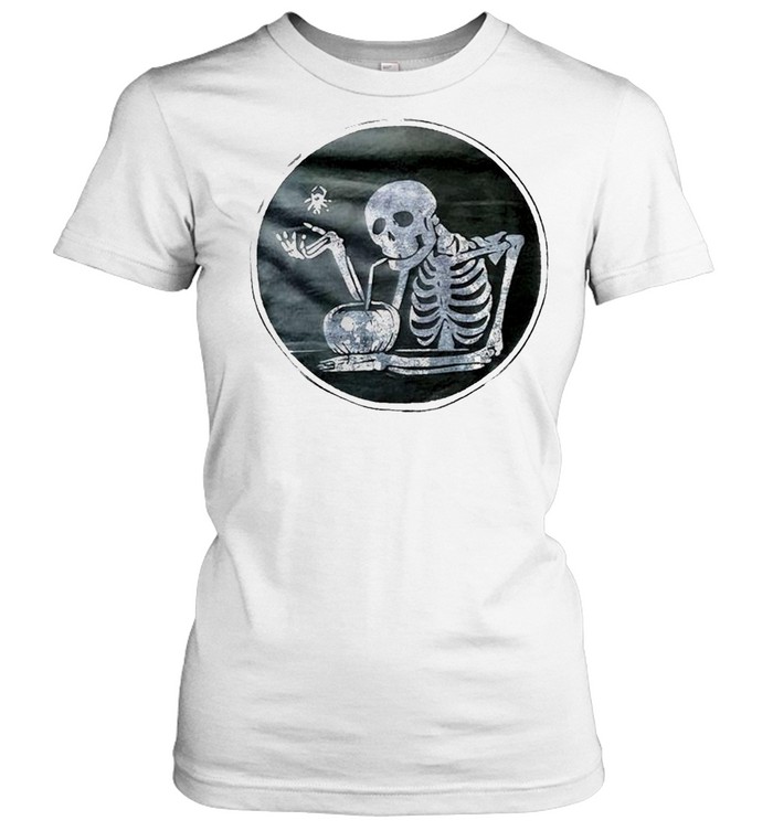 Boozie Skeleton Drinking Out Of Pumpkin Shirt Classic Womens T Shirt