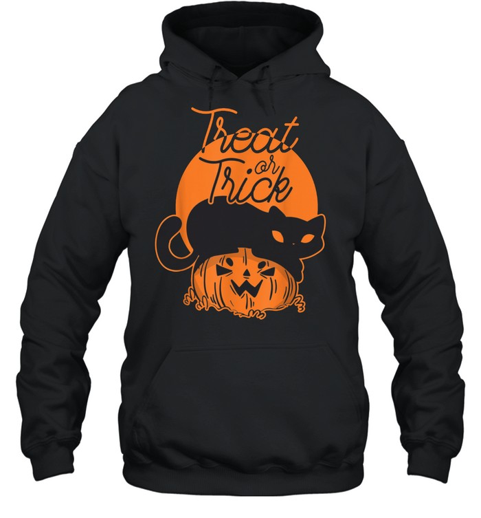 Cat Pumpkin Treat Or Trick Halloween Shirt Unisex Hoodie