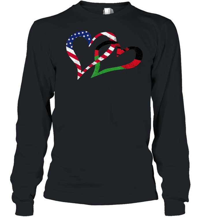 Love Heart Malawi African Usa Americans Flag Colors Shirt Long Sleeved T-Shirt