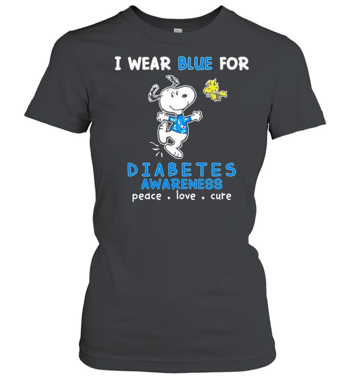 Snoopy I Wear Blue For Diabetes Awareness Peace Love Cure Shirt Classic Women'S T-Shirt