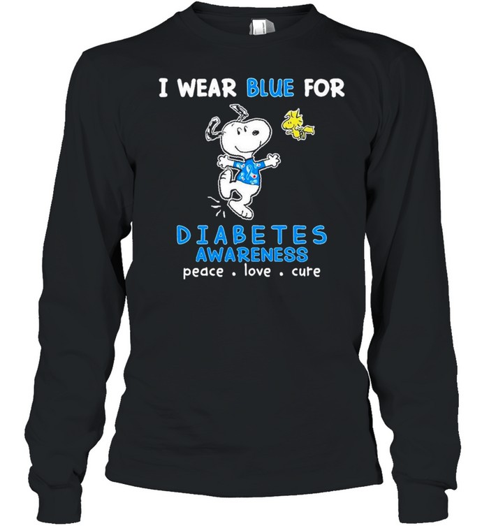 Snoopy I Wear Blue For Diabetes Awareness Peace Love Cure Shirt Long Sleeved T-Shirt