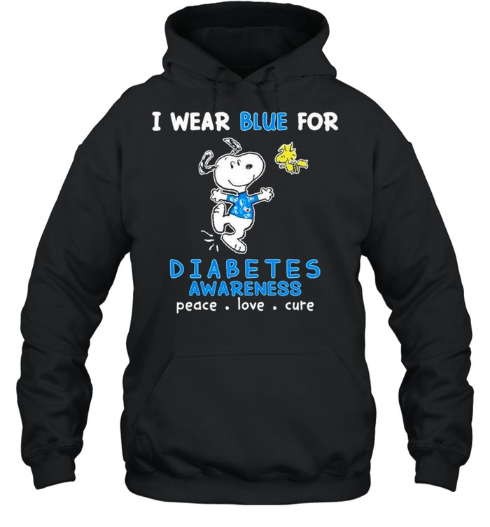 Snoopy I Wear Blue For Diabetes Awareness Peace Love Cure Shirt Unisex Hoodie
