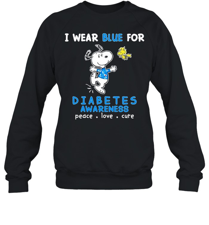Snoopy I Wear Blue For Diabetes Awareness Peace Love Cure Shirt Unisex Sweatshirt