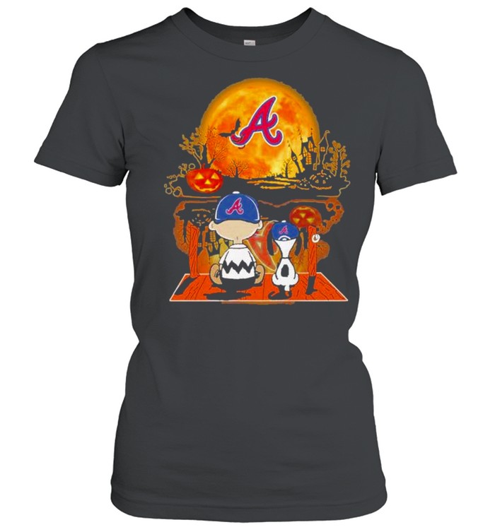 Snoopy And Charlie Brown Pumpkin Atlanta Braves Halloween Moon Shirt Classic Women'S T-Shirt