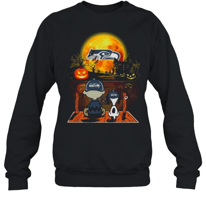 Snoopy And Charlie Brown Pumpkin Seattle Seahawks Halloween Moon Shirt Unisex Sweatshirt