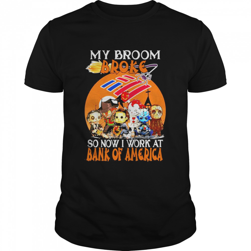 Chibi Horror characters my broom broke so now I work at Bank Of America Halloween shirt Classic Men's T-shirt