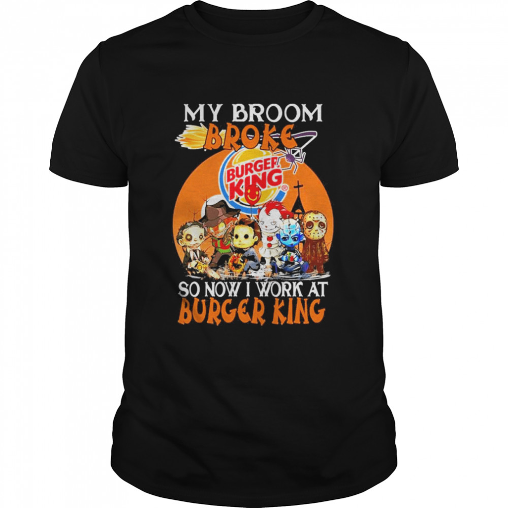 Chibi Horror characters my broom broke so now I work at Burger King Halloween shirt Classic Men's T-shirt
