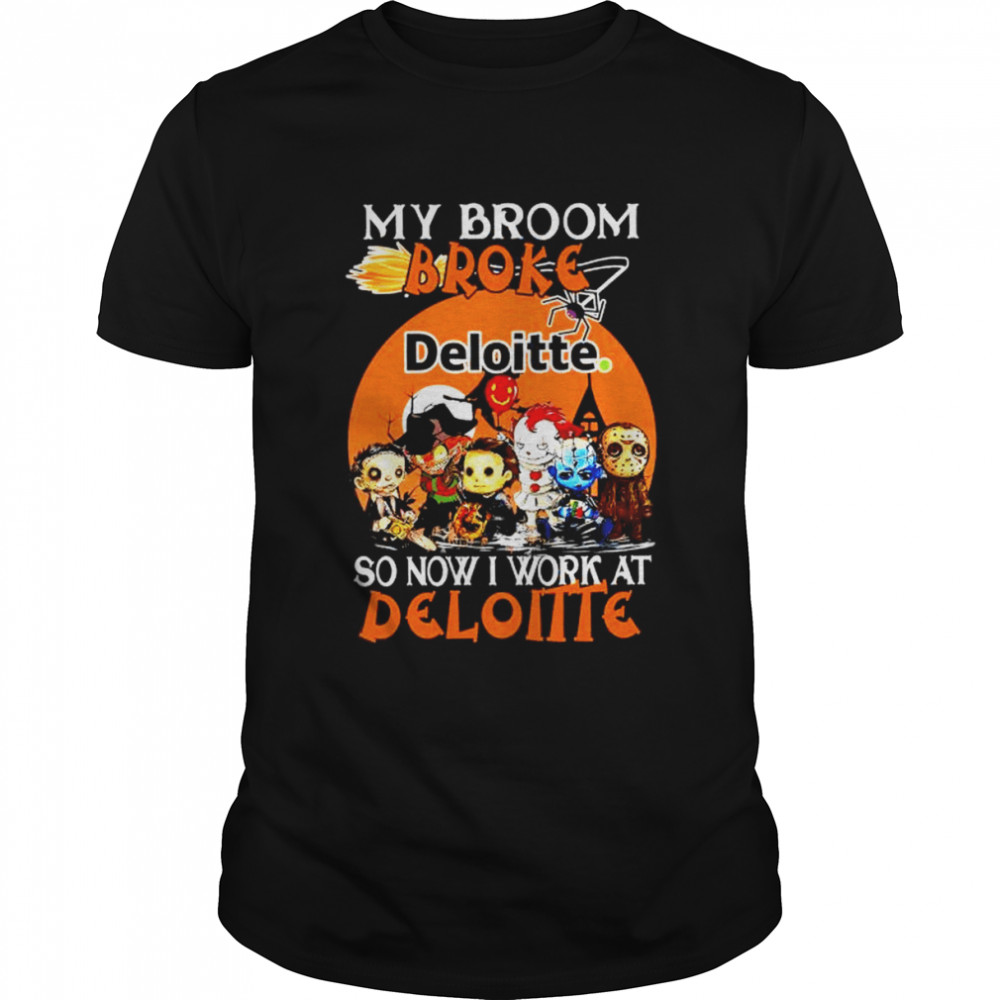 Chibi Horror characters my broom broke so now I work at Deloitte Halloween shirt Classic Men's T-shirt
