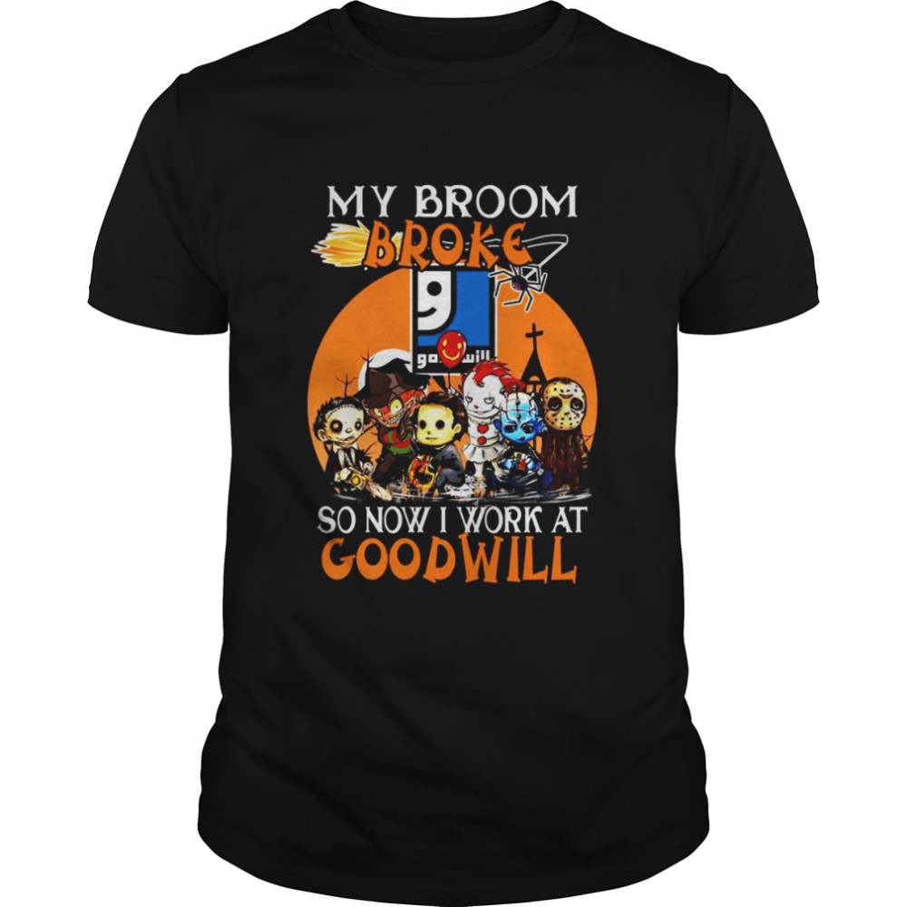 Chibi Horror characters my broom broke so now I work at Goodwill Halloween shirt Classic Men's T-shirt