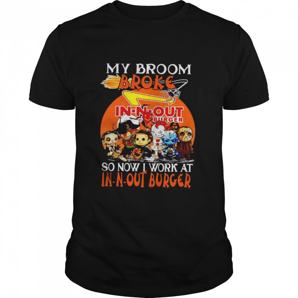 Chibi Horror characters my broom broke so now I work at In N Out Burger Halloween shirt Classic Men's T-shirt
