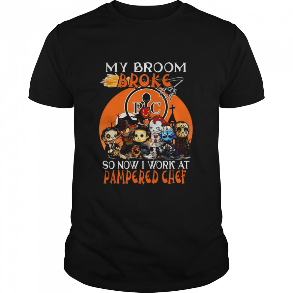 Chibi Horror characters my broom broke so now I work at Pampered Chef Halloween shirt Classic Men's T-shirt
