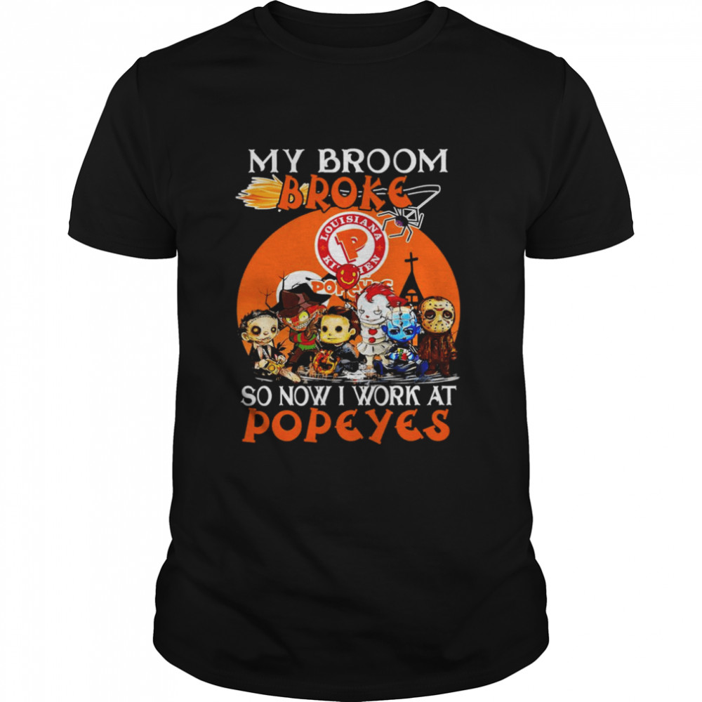 Chibi Horror characters my broom broke so now I work at Popeyes Halloween shirt Classic Men's T-shirt
