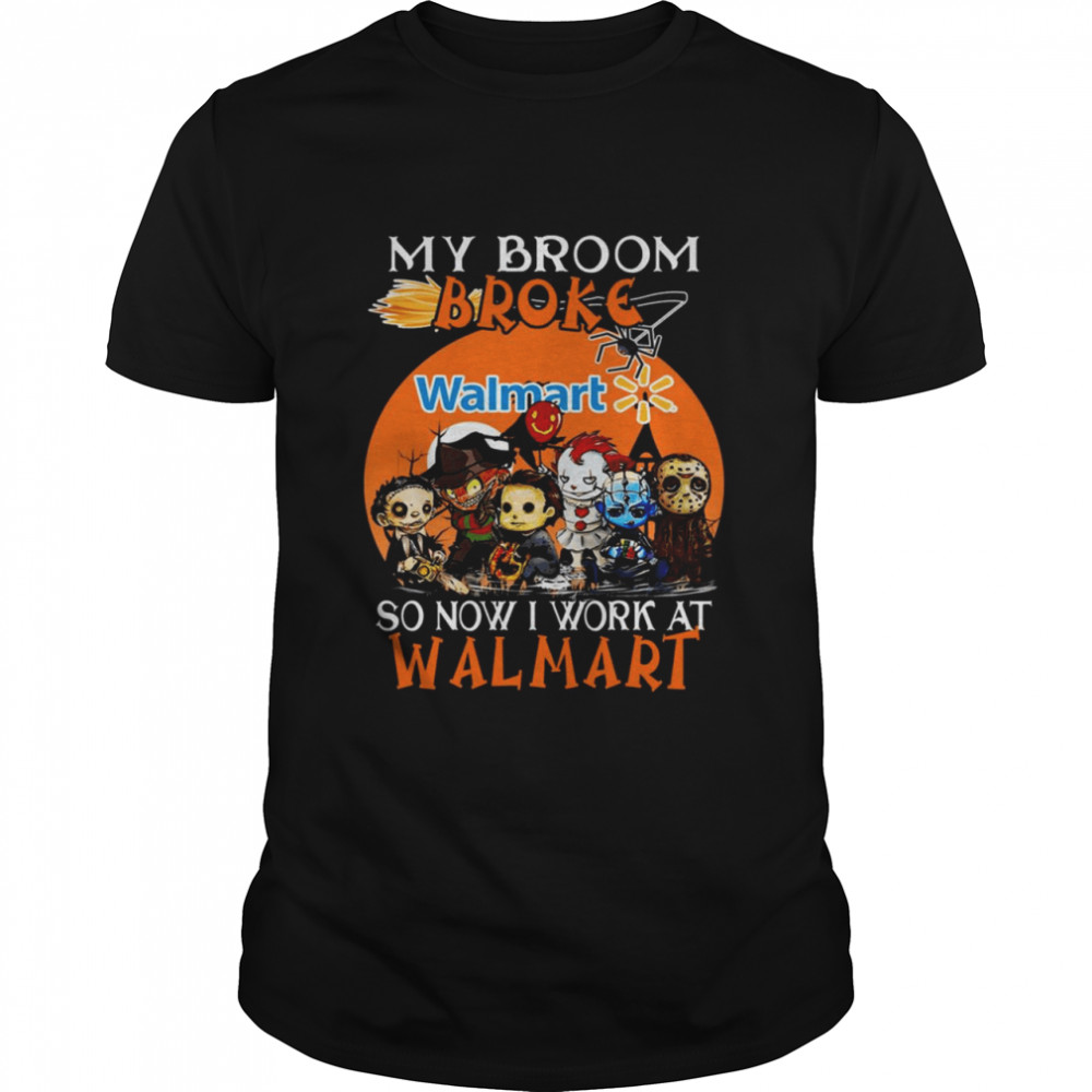 Chibi Horror characters my broom broke so now I work at Walmart Halloween shirt Classic Men's T-shirt