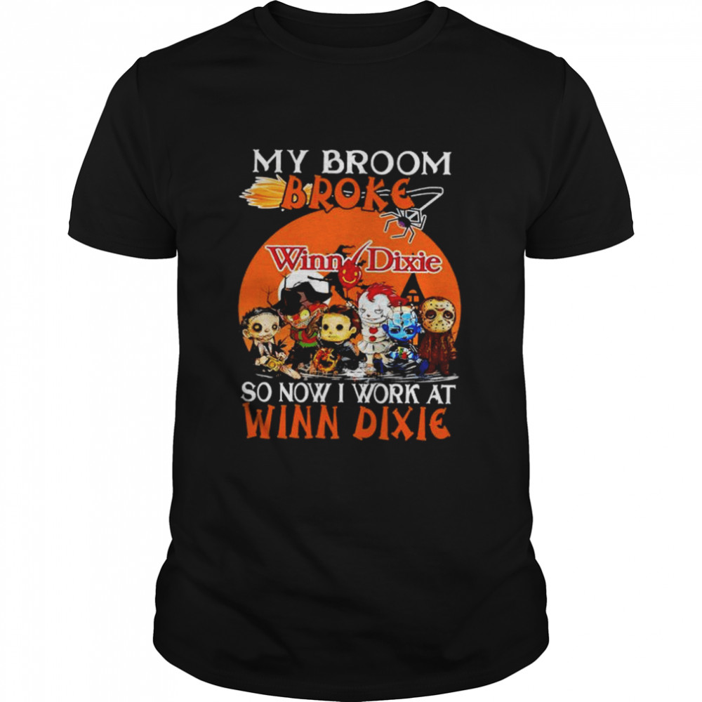 Chibi Horror characters my broom broke so now I work at Winn Dixie Halloween shirt Classic Men's T-shirt