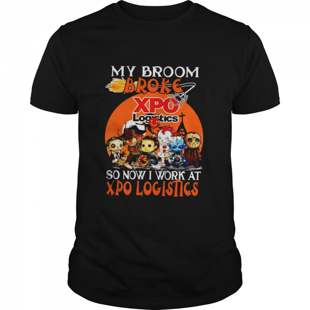 Chibi Horror characters my broom broke so now I work at Xpo Logistics Halloween shirt Classic Men's T-shirt
