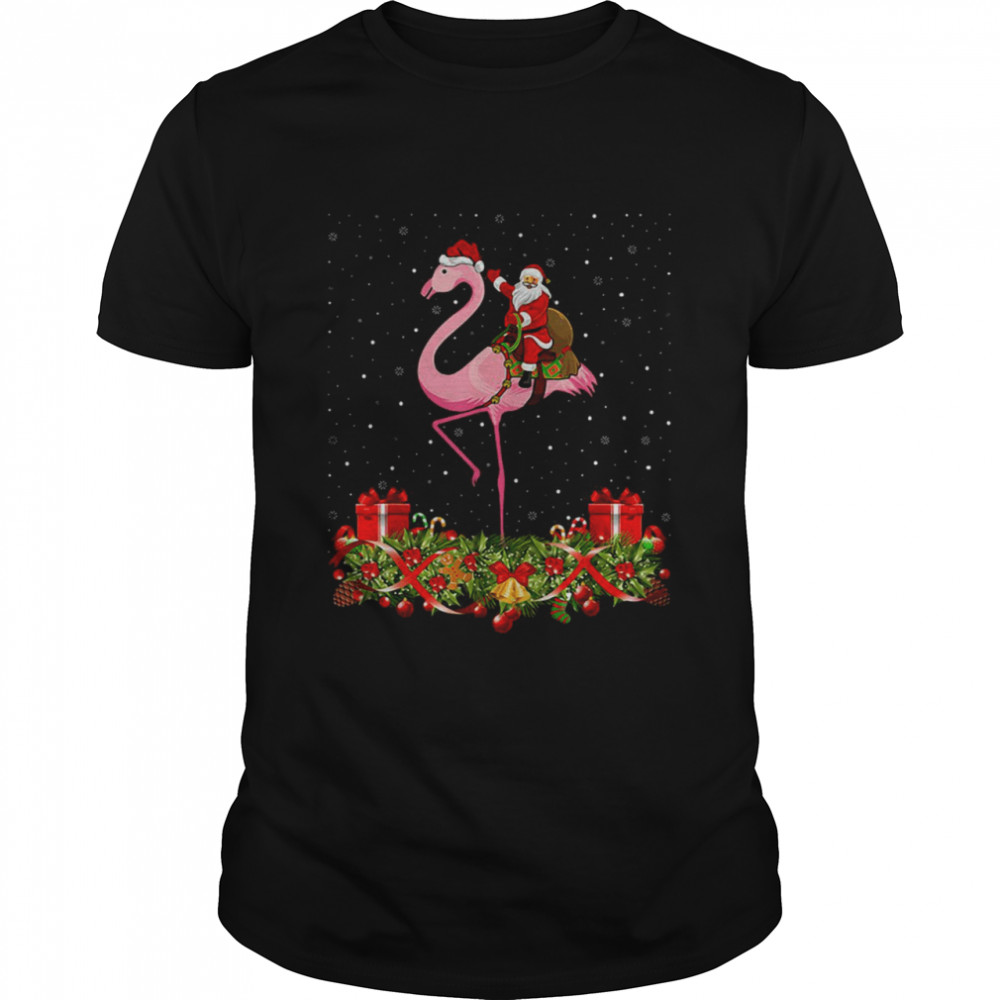 Santa Riding Flamingo Christmas Xmas Gift Sweater  Classic Men's T-shirt