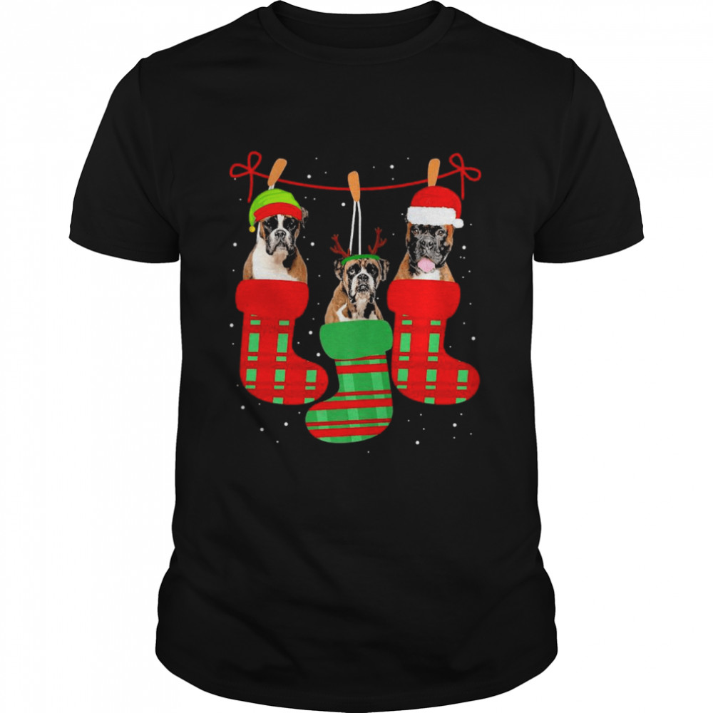 Dog Boxer Christmas Socks Xmas Pajama Pet Puppy  Classic Men's T-shirt