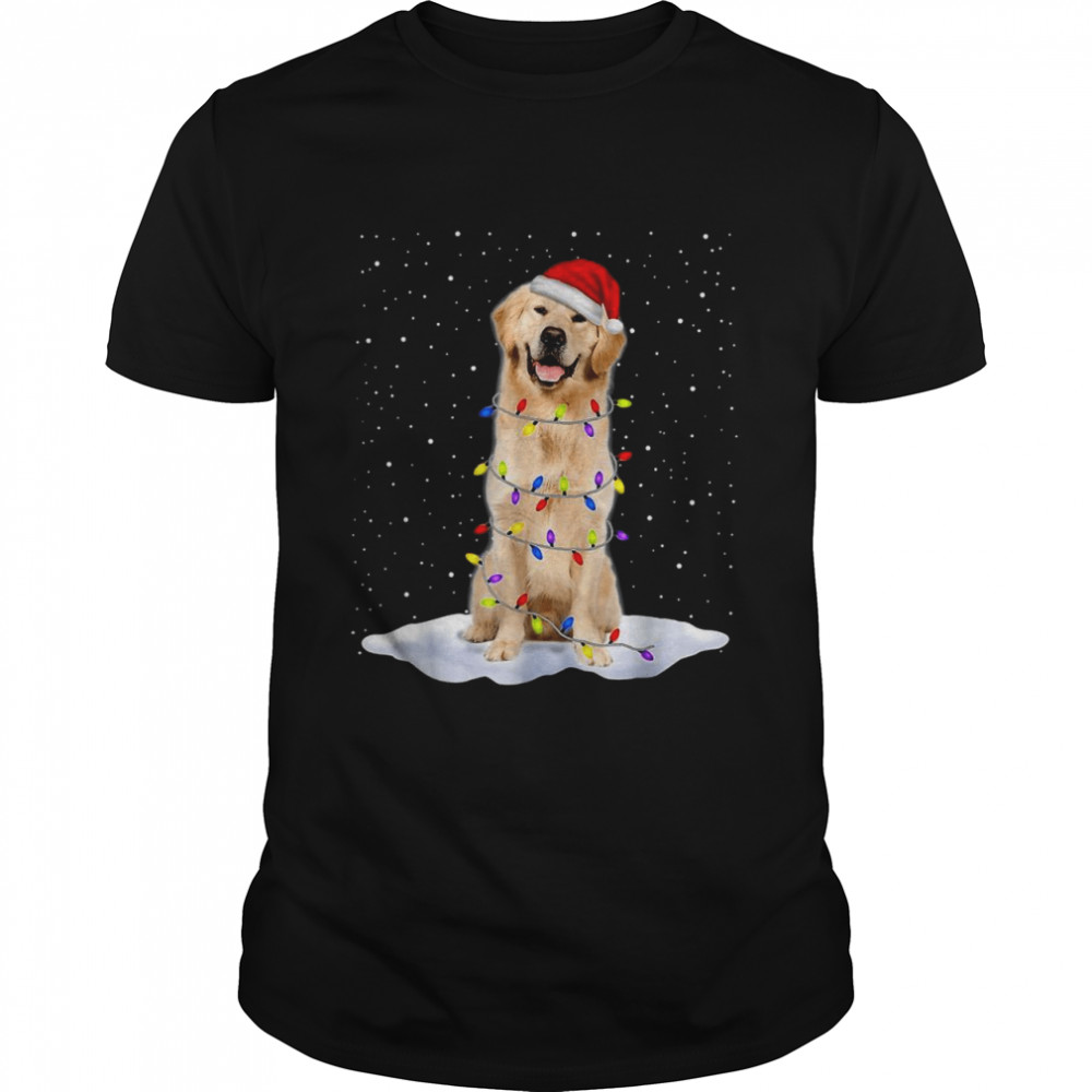 Golden Retriever Santa Christmas Tree Lights Xmas  Classic Men's T-shirt