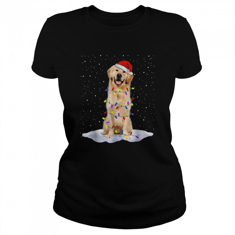 Golden Retriever Santa Christmas Tree Lights Xmas  Classic Women's T-shirt