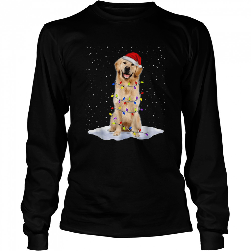 Golden Retriever Santa Christmas Tree Lights Xmas  Long Sleeved T-shirt