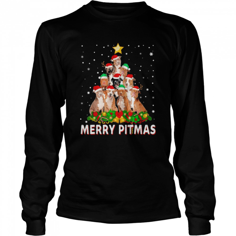Merry Pitmas Pitbull Dog Ugly Christmas Shirt Long Sleeved T-Shirt