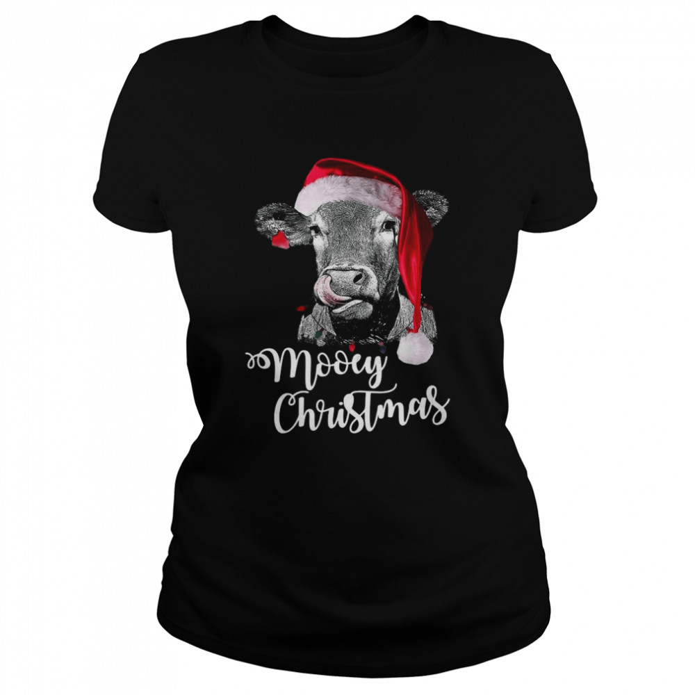 Mooey Christmas Fun Heifer Santa Xmas Light Cow Farmer Lover Classic Womens T Shirt